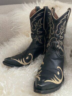 Old Gringo Black Leather Western Heeled Boots with Gold Stitching